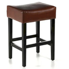 Lot de 2 tabourets de bar modernes 26,75" avec siège en cuir, design sans dossier, pieds en bois massif pour bar, salle à manger, salon