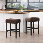 Lot de 2 tabourets de bar modernes 26,75" avec siège en cuir, design sans dossier, pieds en bois massif pour bar, salle à manger, salon
