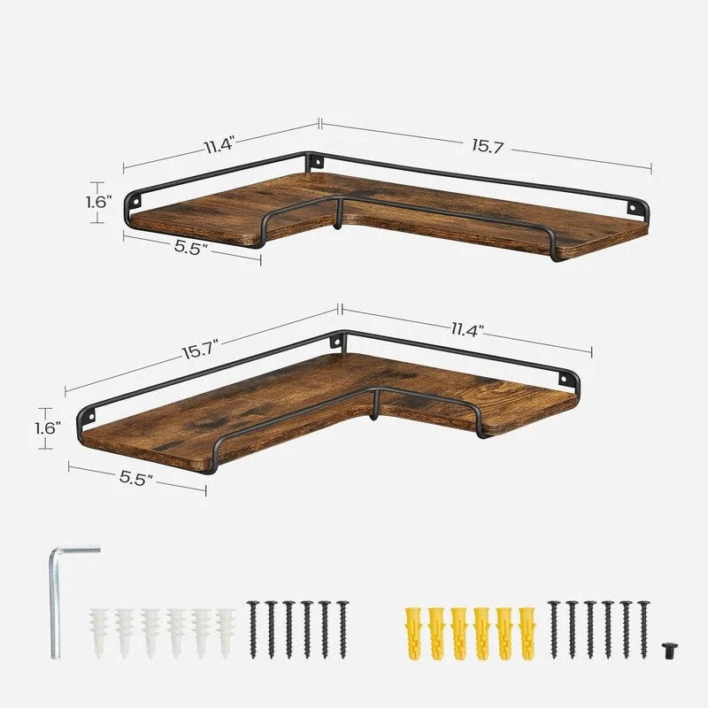 Lot de 2 étagères d'angle murales - 39,9 P x 14 l x 4,1 H cm