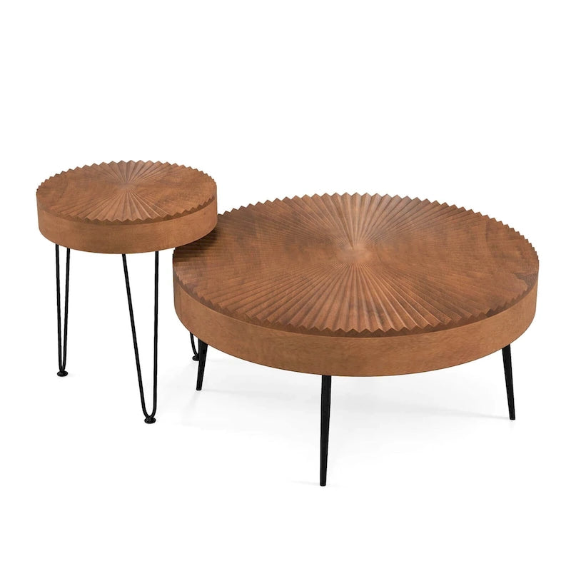 Lot de 2 tables basses rondes Costway style ferme avec finition naturelle - Voir les détails