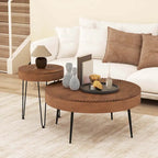 Lot de 2 tables basses rondes Costway style ferme avec finition naturelle - Voir les détails