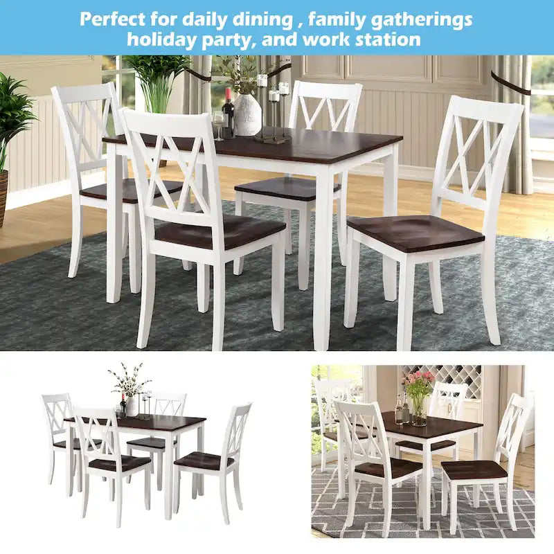 Ensemble de table et de chaises de cuisine de ferme avec patins antidérapants et chaises à dossier en X pour la cuisine