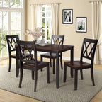 Ensemble de table et de chaises de cuisine de ferme avec patins antidérapants et chaises à dossier en X pour la cuisine