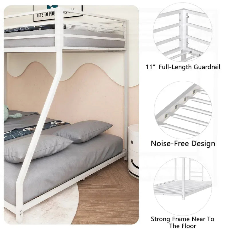 Lit superposé en métal blanc robuste pour enfants et adultes avec de multiples dispositifs de sécurité