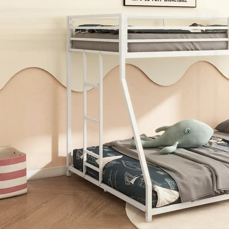 Lit superposé en métal blanc robuste pour enfants et adultes avec de multiples dispositifs de sécurité
