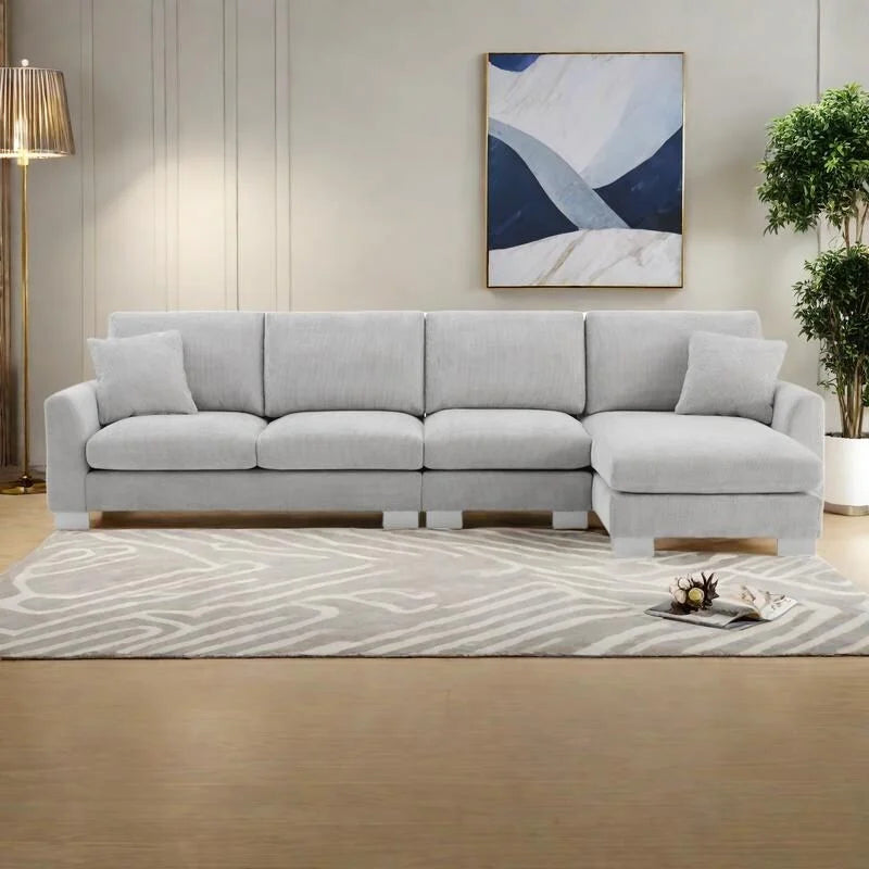 Canapé d'angle en chenille en forme de L avec méridienne et 2 oreillers