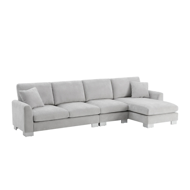 Canapé d'angle en chenille en forme de L avec méridienne et 2 oreillers