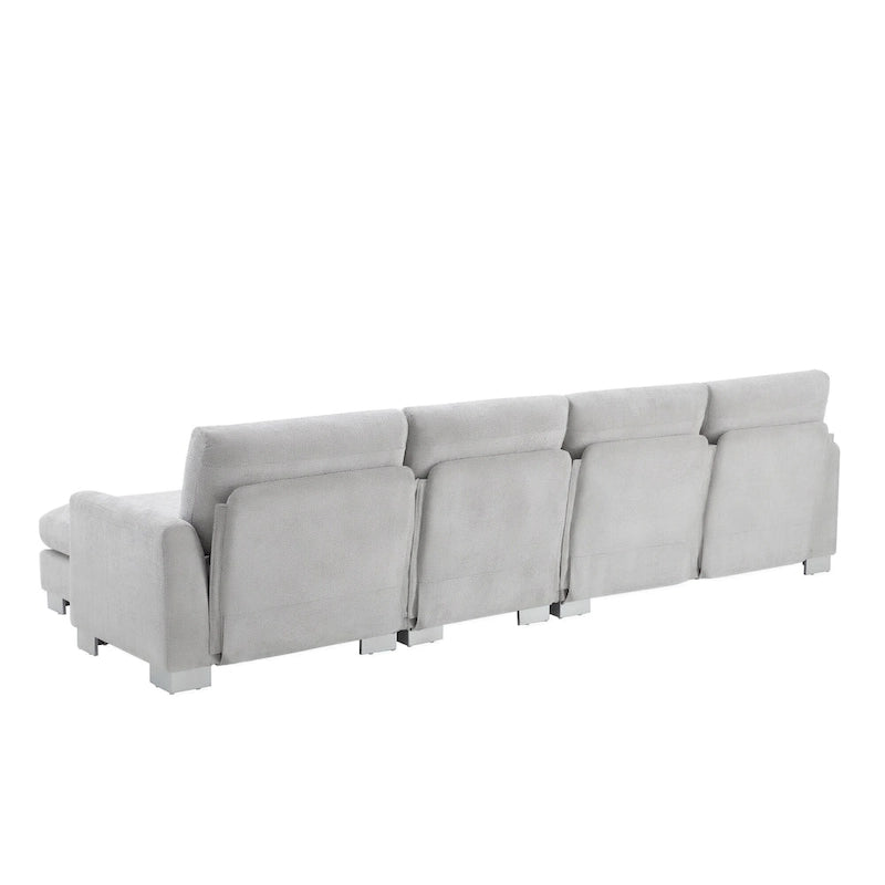 Canapé d'angle en chenille en forme de L avec méridienne et 2 oreillers
