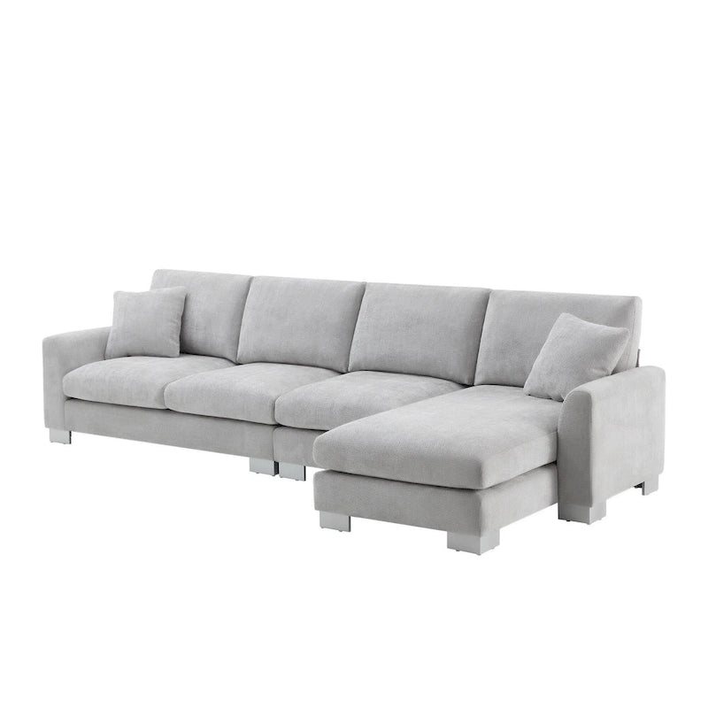 Canapé d'angle en chenille en forme de L avec méridienne et 2 oreillers