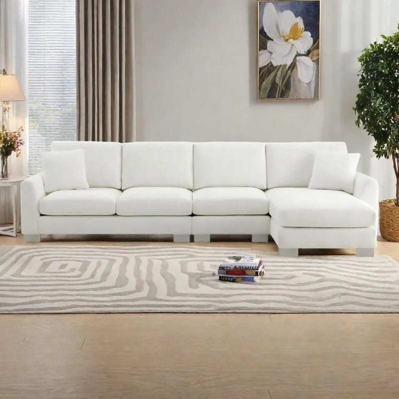 Canapé d'angle en chenille en forme de L avec méridienne et 2 oreillers