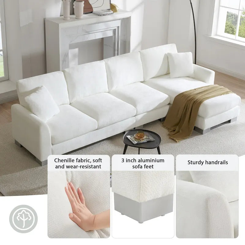 Canapé d'angle en chenille en forme de L avec méridienne et 2 oreillers