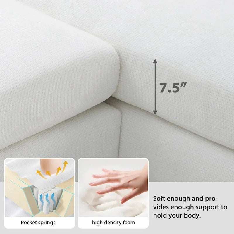 Canapé d'angle en chenille en forme de L avec méridienne et 2 oreillers