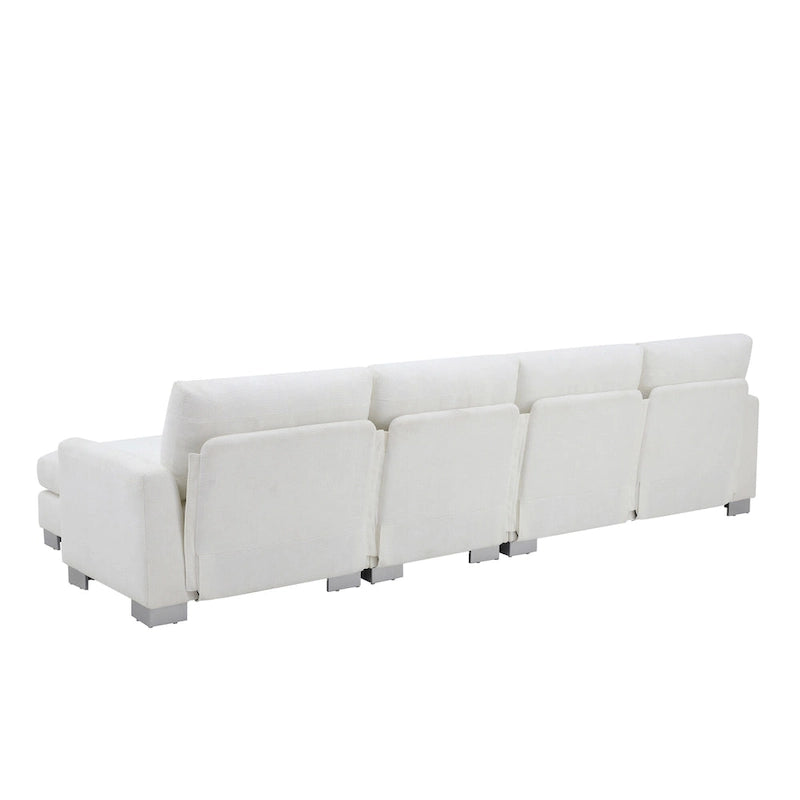 Canapé d'angle en chenille en forme de L avec méridienne et 2 oreillers