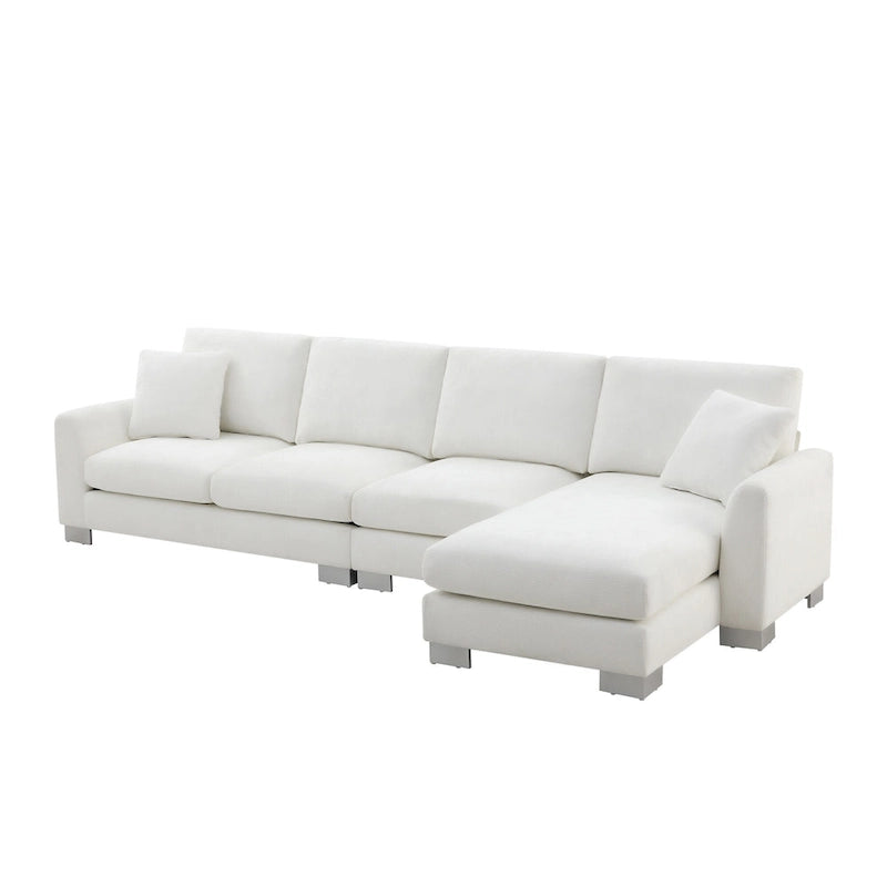 Canapé d'angle en chenille en forme de L avec méridienne et 2 oreillers