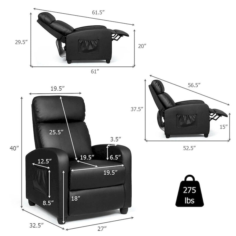 Fauteuil inclinable de massage Gymax, canapé simple, siège rembourré avec repose-pieds