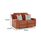 Causeuse inclinable manuelle Genna, polyester orange, 2 oreillers de 64 pouces