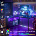 Bureau d'angle réversible en forme de L de 55 pouces avec classeur et prise de courant, bureaux d'ordinateur d'angle avec bande LED et tiroir