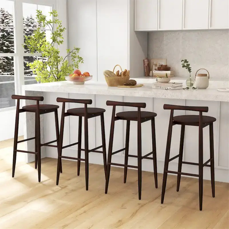 Tabourets de bar Gymax, lot de 4 chaises de bar avec structure en bois d'acacia