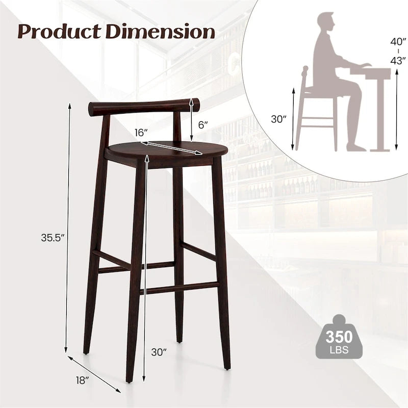 Tabourets de bar Gymax, lot de 4 chaises de bar avec structure en bois d'acacia