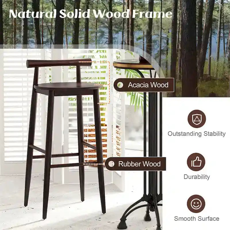 Tabourets de bar Gymax, lot de 4 chaises de bar avec structure en bois d'acacia