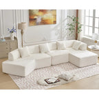 Canapé sectionnel modulaire en forme de L, 3 pièces, en tissu bouclé, blanc ivoire, 140 po, grande taille, combinaison libre, aucun assemblage requis