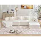Canapé sectionnel modulaire en forme de L, 3 pièces, en tissu bouclé, blanc ivoire, 140 po, grande taille, combinaison libre, aucun assemblage requis