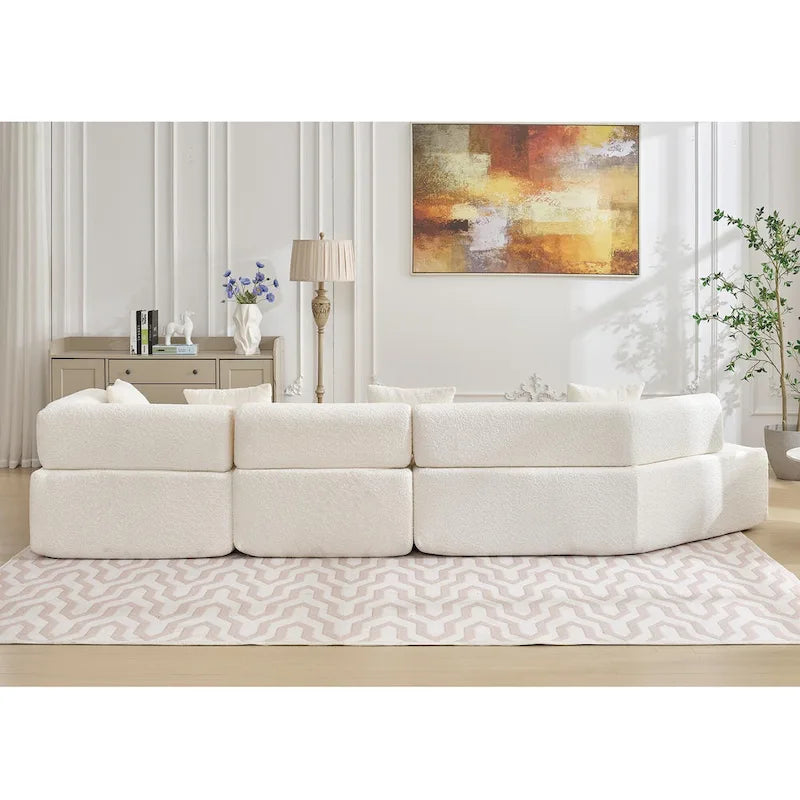 Canapé sectionnel modulaire en forme de L, 3 pièces, en tissu bouclé, blanc ivoire, 140 po, grande taille, combinaison libre, aucun assemblage requis