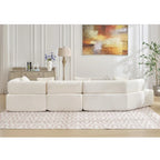 Canapé sectionnel modulaire en forme de L, 3 pièces, en tissu bouclé, blanc ivoire, 140 po, grande taille, combinaison libre, aucun assemblage requis