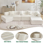 Canapé sectionnel modulaire en forme de L, 3 pièces, en tissu bouclé, blanc ivoire, 140 po, grande taille, combinaison libre, aucun assemblage requis