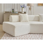 Canapé sectionnel modulaire en forme de L, 3 pièces, en tissu bouclé, blanc ivoire, 140 po, grande taille, combinaison libre, aucun assemblage requis