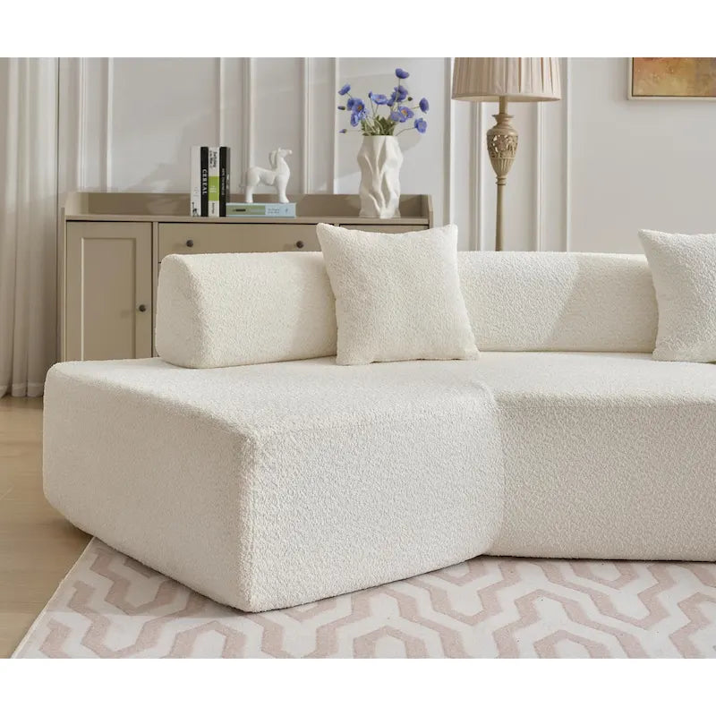 Canapé sectionnel modulaire en forme de L, 3 pièces, en tissu bouclé, blanc ivoire, 140 po, grande taille, combinaison libre, aucun assemblage requis
