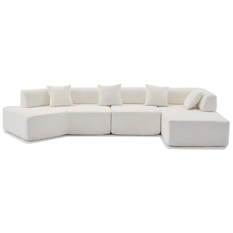 Canapé sectionnel modulaire en forme de L, 3 pièces, en tissu bouclé, blanc ivoire, 140 po, grande taille, combinaison libre, aucun assemblage requis