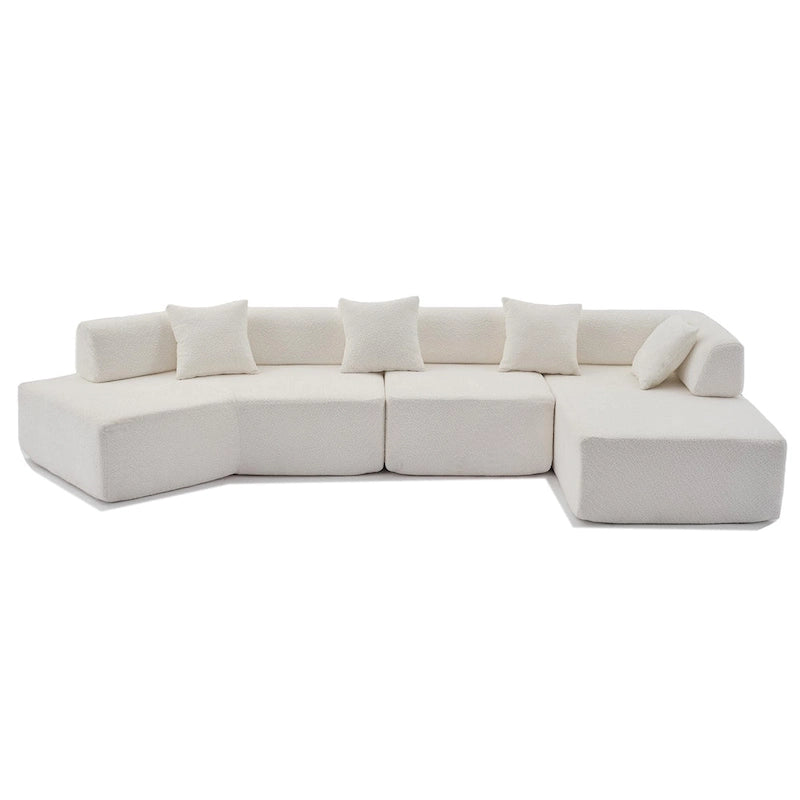 Canapé sectionnel modulaire en forme de L, 3 pièces, en tissu bouclé, blanc ivoire, 140 po, grande taille, combinaison libre, aucun assemblage requis
