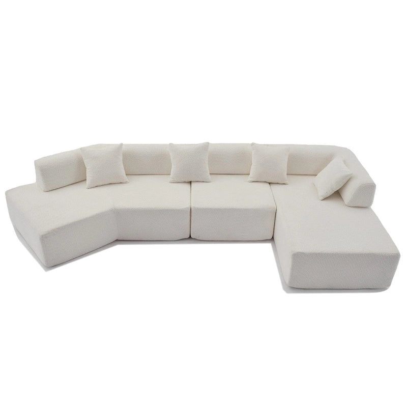 Canapé sectionnel modulaire en forme de L, 3 pièces, en tissu bouclé, blanc ivoire, 140 po, grande taille, combinaison libre, aucun assemblage requis