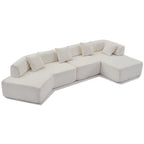 Canapé sectionnel modulaire en forme de L, 3 pièces, en tissu bouclé, blanc ivoire, 140 po, grande taille, combinaison libre, aucun assemblage requis