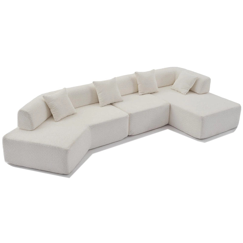 Canapé sectionnel modulaire en forme de L, 3 pièces, en tissu bouclé, blanc ivoire, 140 po, grande taille, combinaison libre, aucun assemblage requis