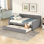 Full Velvet Daybed with Trundle & Wood Slats
