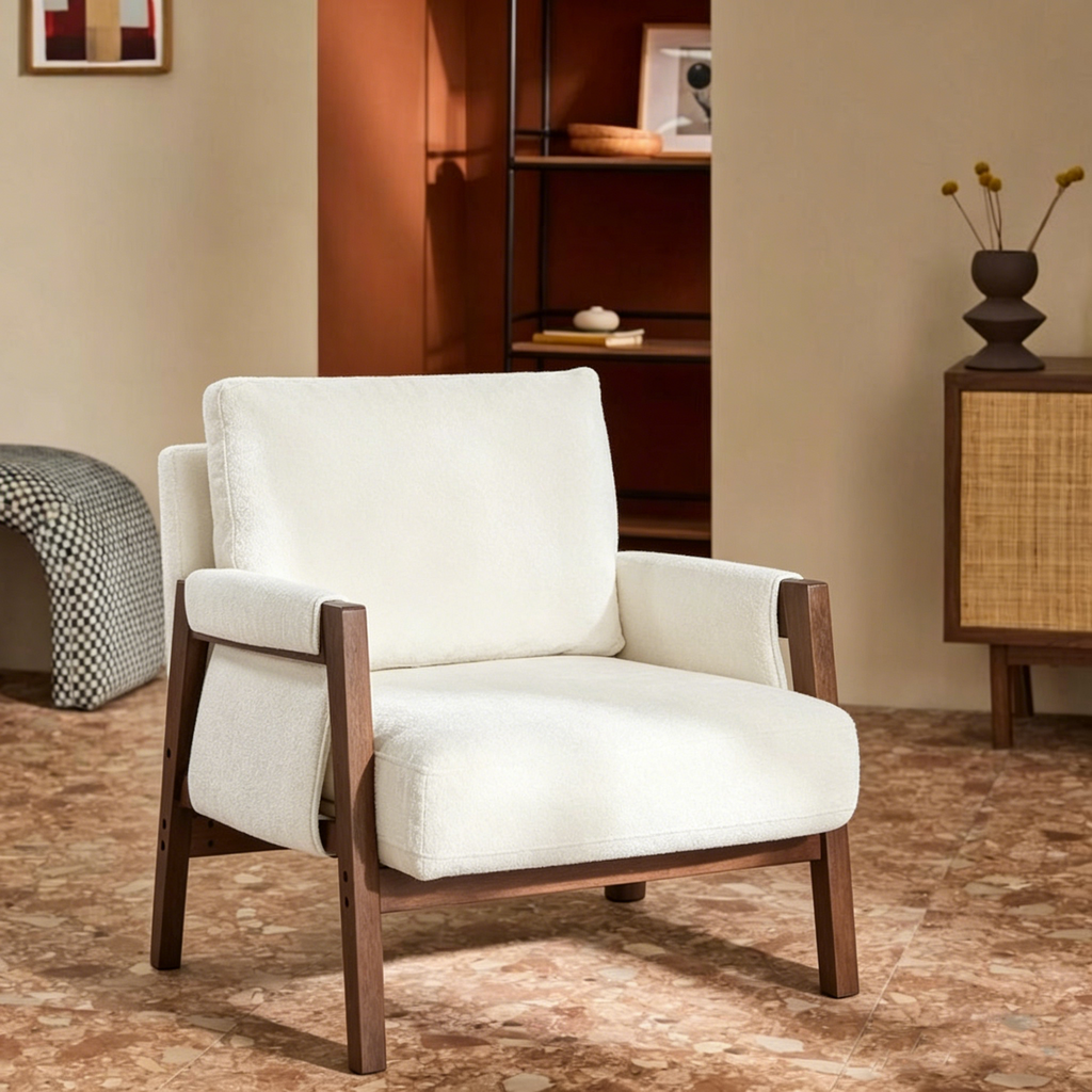 Fauteuil d'appoint décontracté en chenille, style moderne du milieu du siècle, 30 W
