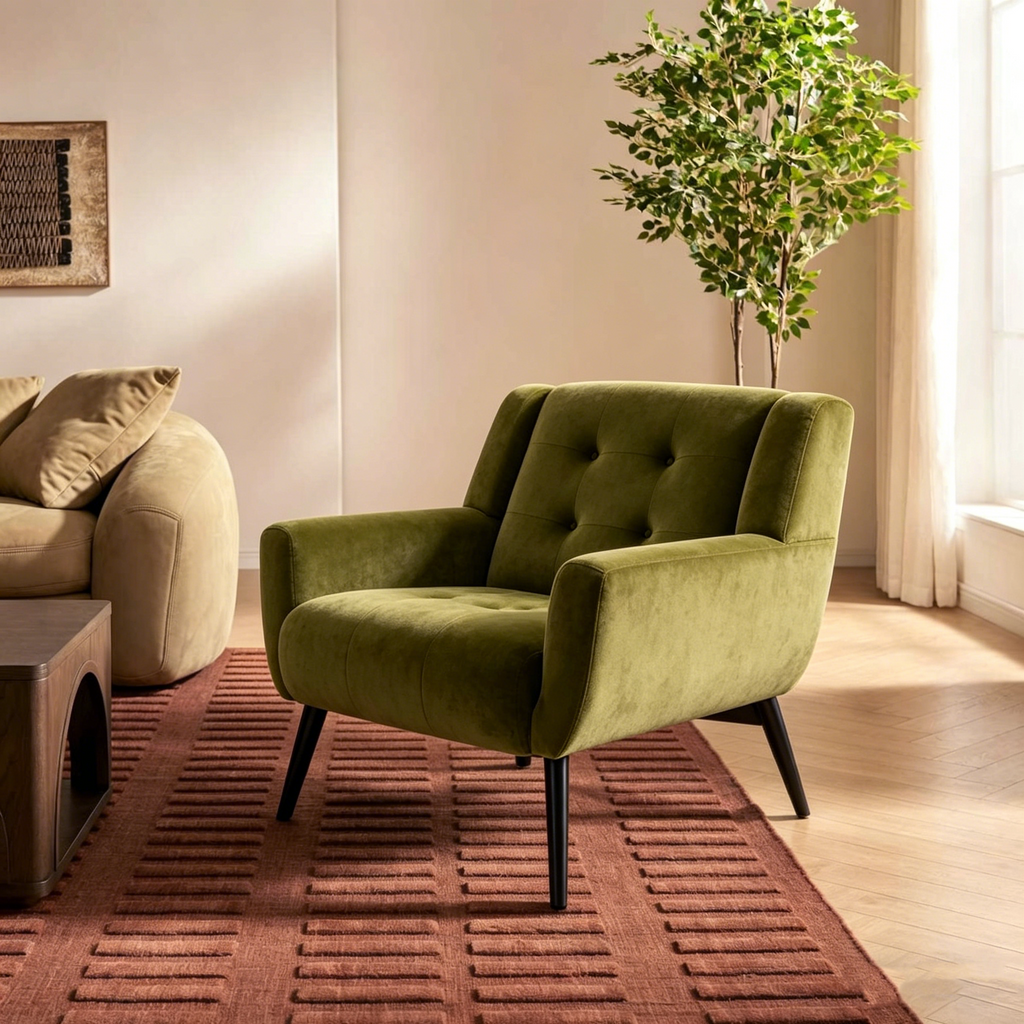 Fauteuil d'appoint ergonomique en velours doux moderne pour salon, chambre à coucher, maison, avec pieds noirs