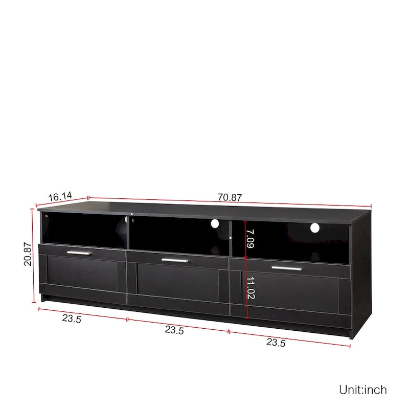 Meuble TV minimaliste moderne noir, meuble de rangement, 3 tiroirs, pour téléviseur 80 pouces - 41 x 180 x 53 cm