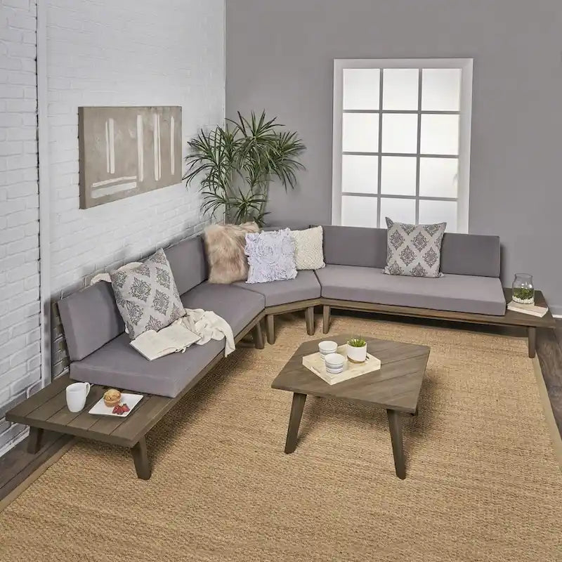 Ensemble sectionnel 4 pièces en bois en V minimaliste Eulah par Christopher Knight Home