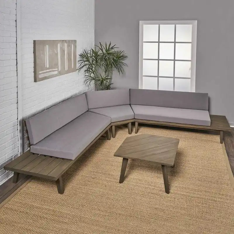 Ensemble sectionnel 4 pièces en bois en V minimaliste Eulah par Christopher Knight Home