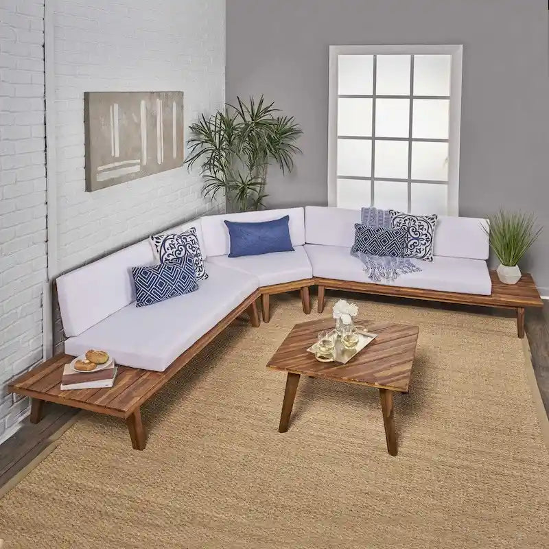 Ensemble sectionnel 4 pièces en bois en V minimaliste Eulah par Christopher Knight Home