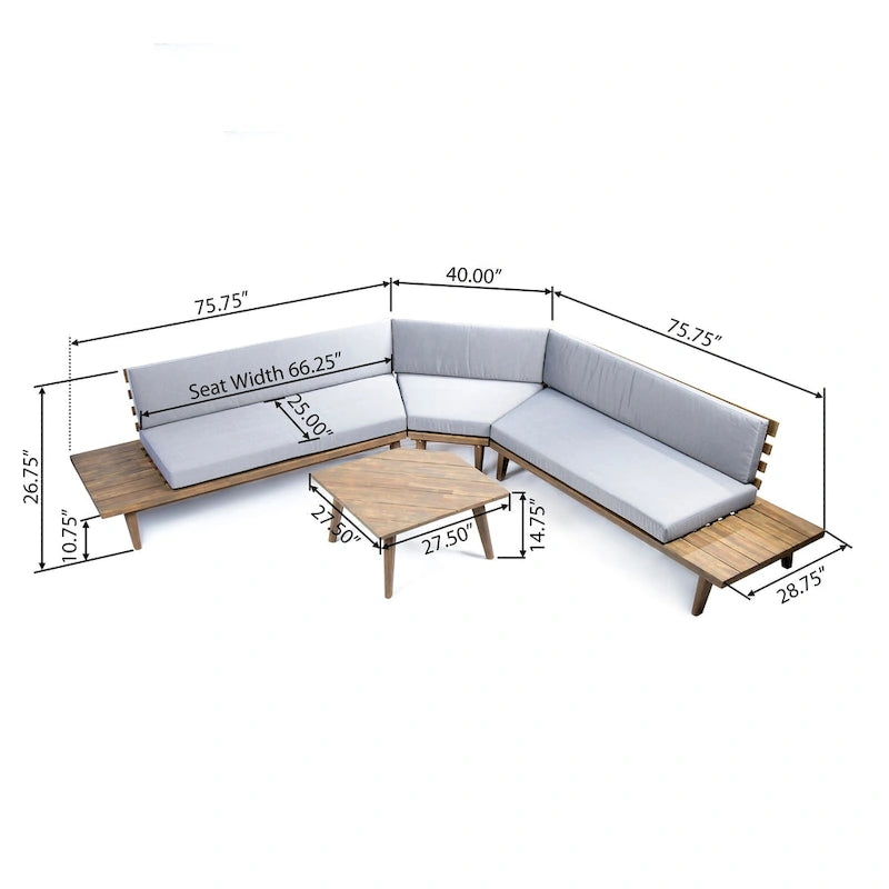 Ensemble sectionnel 4 pièces en bois en V minimaliste Eulah par Christopher Knight Home