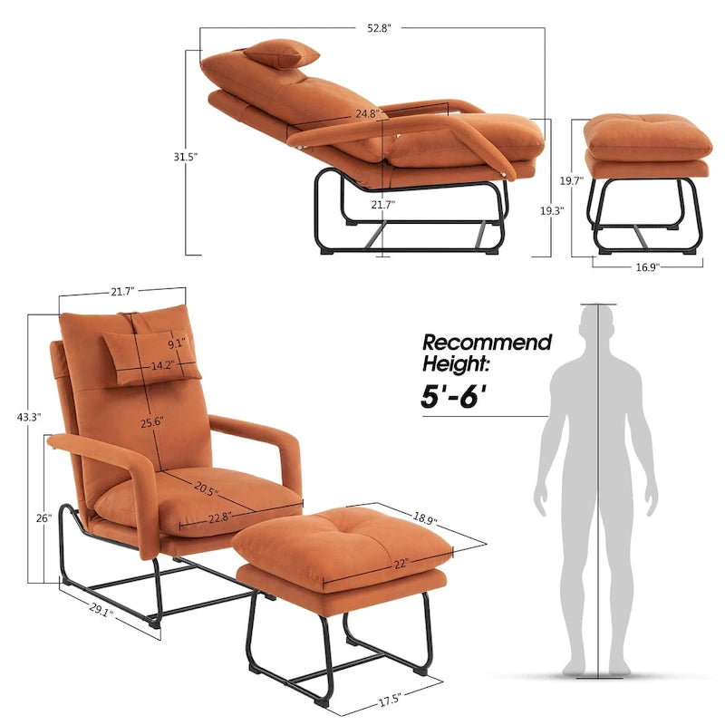 Fauteuil inclinable MCombo avec ottoman, fauteuils avec dossier réglable pour salon chambre, tissu Leathaire 4233