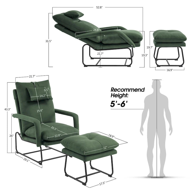 Fauteuil inclinable MCombo avec ottoman, fauteuils avec dossier réglable pour salon chambre, tissu Leathaire 4233