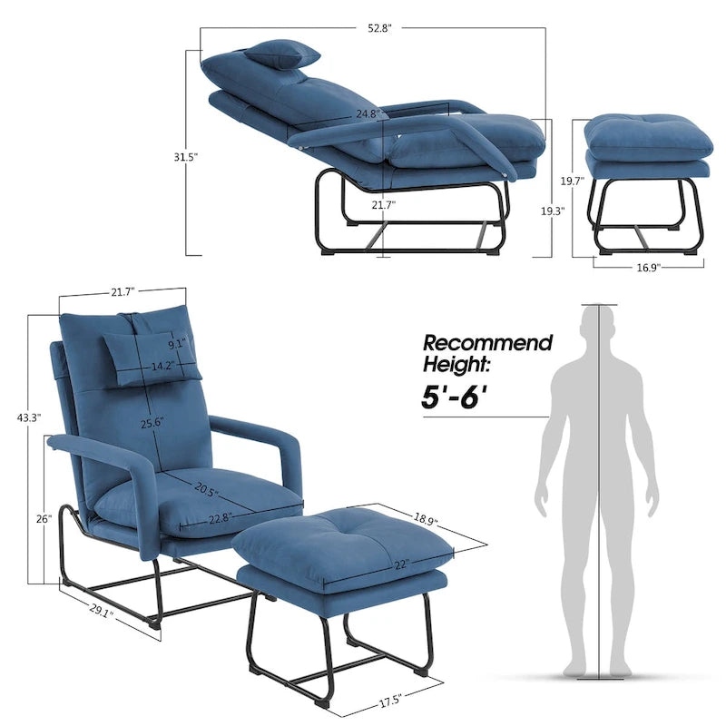 Fauteuil inclinable MCombo avec ottoman, fauteuils avec dossier réglable pour salon chambre, tissu Leathaire 4233