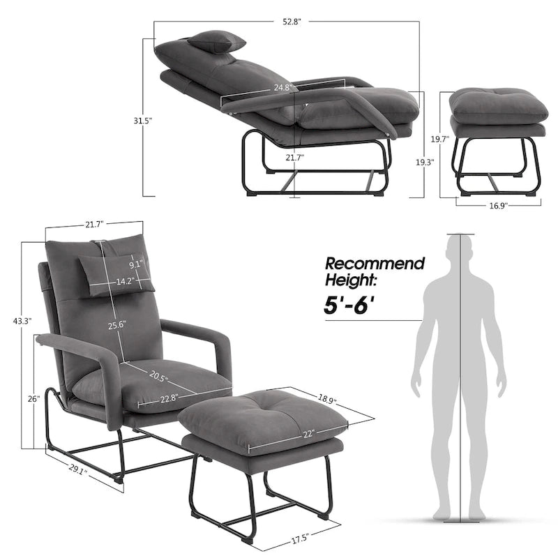Fauteuil inclinable MCombo avec ottoman, fauteuils avec dossier réglable pour salon chambre, tissu Leathaire 4233