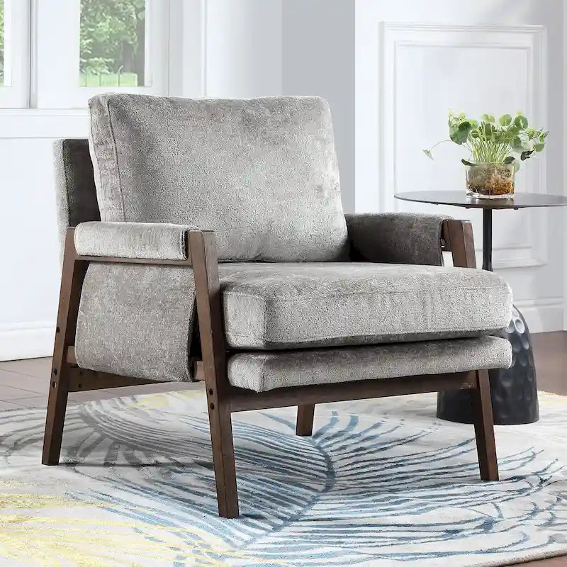 Fauteuil d'appoint décontracté en chenille, style moderne du milieu du siècle, 30 W