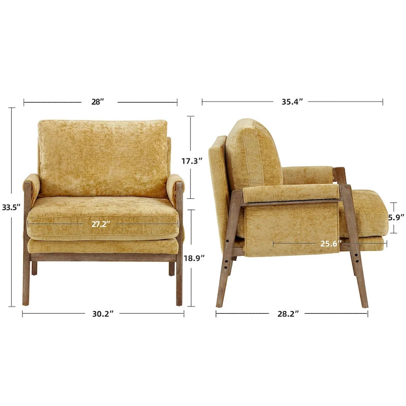 Fauteuil d'appoint décontracté en chenille, style moderne du milieu du siècle, 30 W